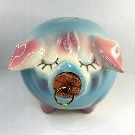 Vintage Hull Corky Pig Snuff Holder Blue Pink Purple Gradient A953