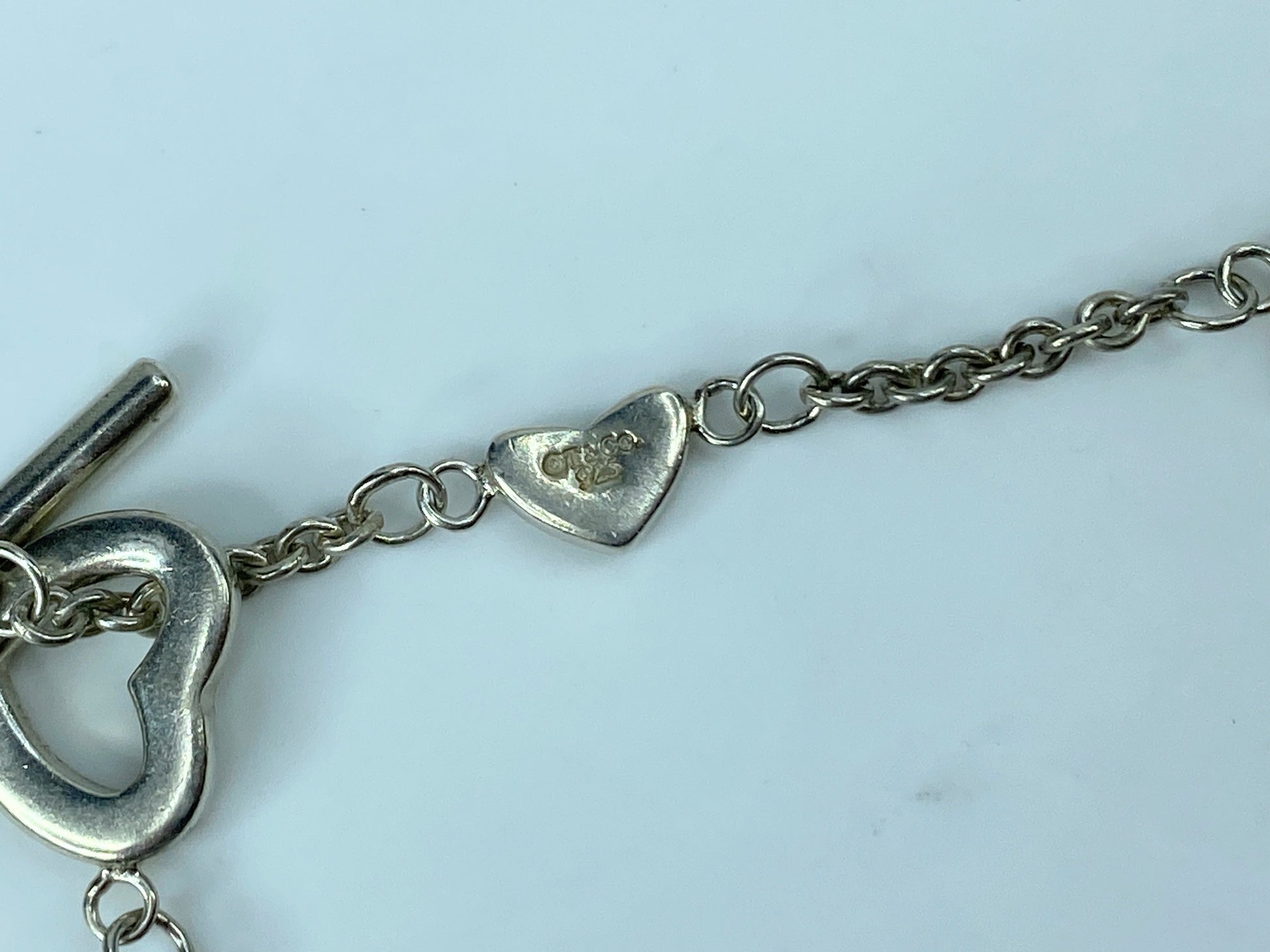 Tiffany & Co. Sterling silver Heart Station Toggle Bracelet 7.0" 6.8g JR318