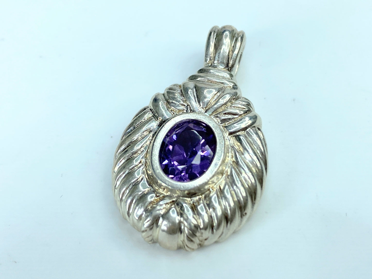 925 Silver faceted Amethyst Pendant Enhancer Designer Judith Ripka 10.9g JR0030