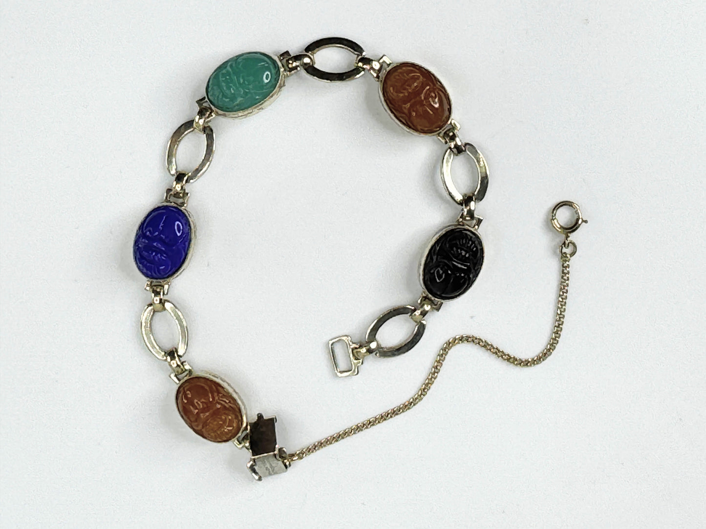 1940s W. E. Richards Co. Symmetalic Sterling and 14K Scarab Bracelet JR9427