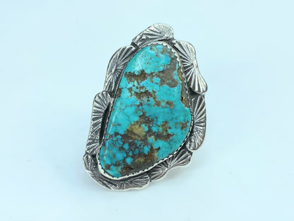 Vintage Large Turquoise Stone Silver Ring size s8.75 16.4g JR0032