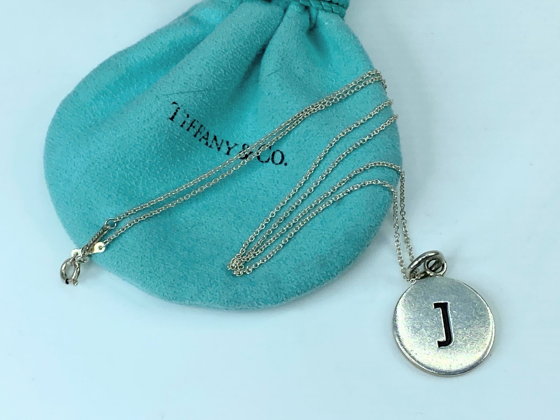 Tiffany & Co. Sterling Cut out Letter "J" personal necklace 16" 6.9g JR320