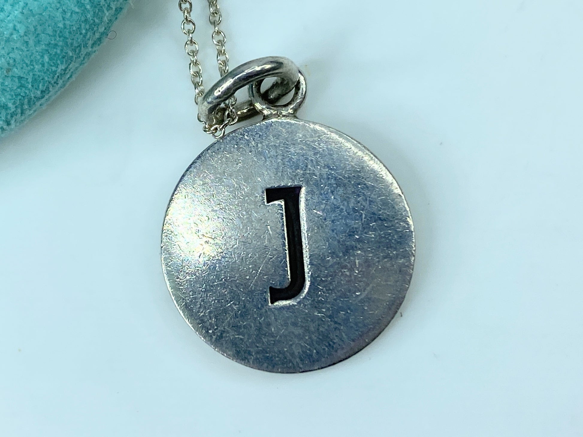Tiffany & Co. Sterling Cut out Letter "J" personal necklace 16" 6.9g JR320