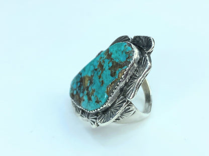 Vintage Large Turquoise Stone Silver Ring size s8.75 16.4g JR0032