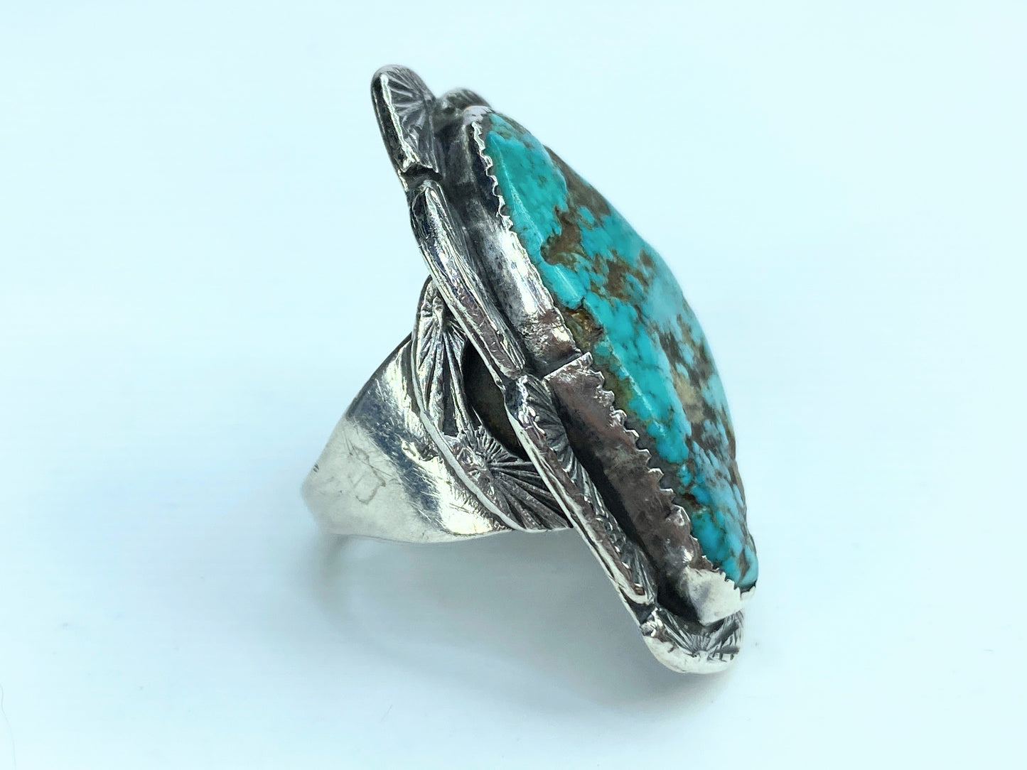 Vintage Large Turquoise Stone Silver Ring size s8.75 16.4g JR0032