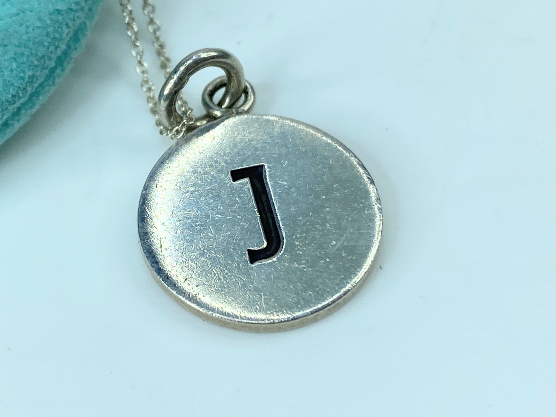 Tiffany & Co. Sterling Cut out Letter "J" personal necklace 16" 6.9g JR320
