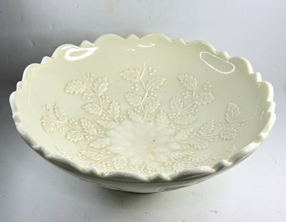 Antique Northwood Holly Carnival Glass Ruffled Bowl Yellow A955