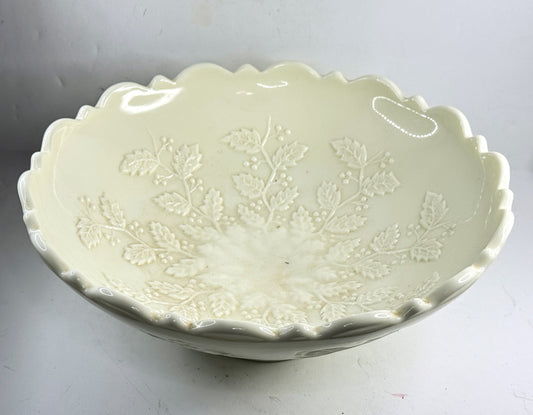 Antique Northwood Holly Carnival Glass Ruffled Bowl Yellow A955