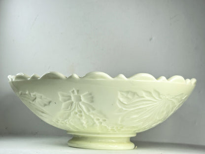 Antique Northwood Holly Carnival Glass Ruffled Bowl Yellow A955
