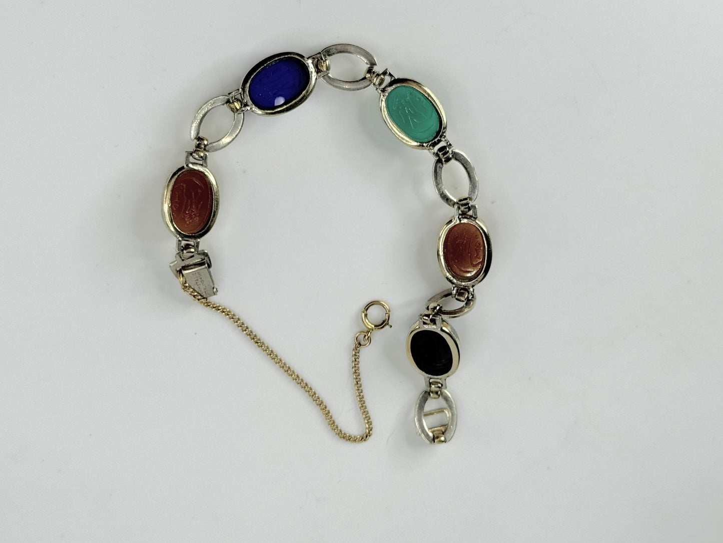 1940s W. E. Richards Co. Symmetalic Sterling and 14K Scarab Bracelet JR9427