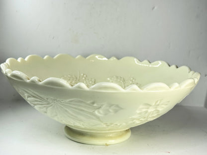 Antique Northwood Holly Carnival Glass Ruffled Bowl Yellow A955