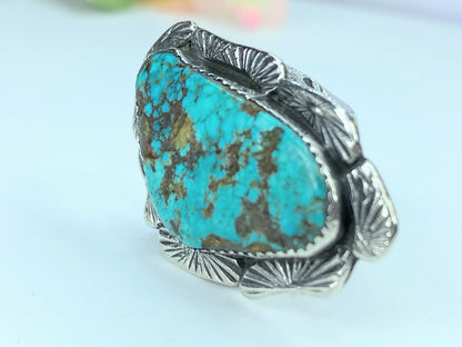 Vintage Large Turquoise Stone Silver Ring size s8.75 16.4g JR0032