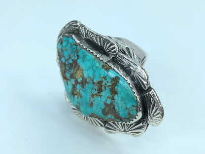 Vintage Large Turquoise Stone Silver Ring size s8.75 16.4g JR0032