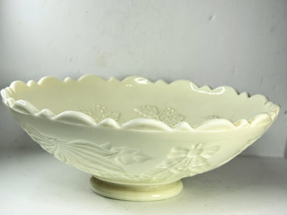 Antique Northwood Holly Carnival Glass Ruffled Bowl Yellow A955