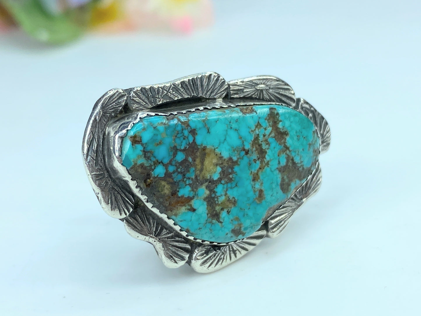 Vintage Large Turquoise Stone Silver Ring size s8.75 16.4g JR0032