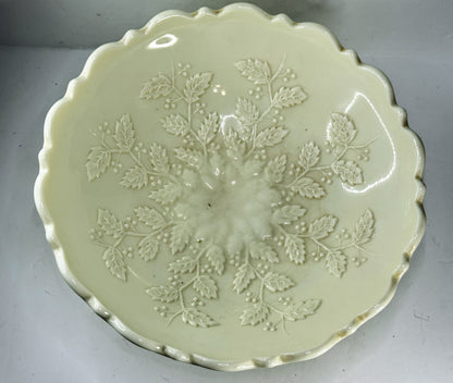 Antique Northwood Holly Carnival Glass Ruffled Bowl Yellow A955