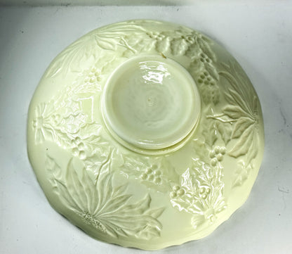 Antique Northwood Holly Carnival Glass Ruffled Bowl Yellow A955