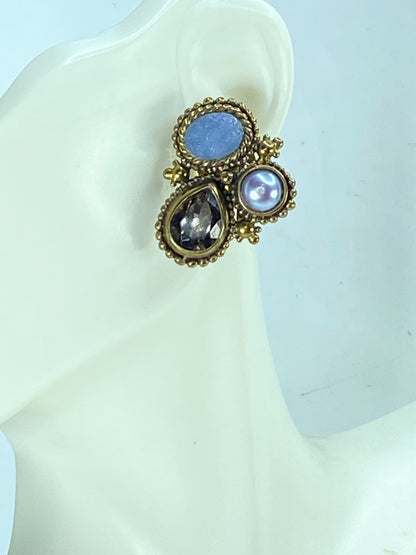 Vintage Stephen Dweck Sterling Clip-On Earrings with Semi-Precious Stones JR1078