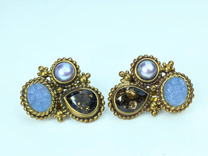 Vintage Stephen Dweck Sterling Clip-On Earrings with Semi-Precious Stones JR1078