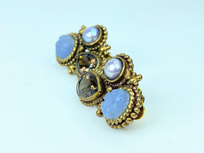 Vintage Stephen Dweck Sterling Clip-On Earrings with Semi-Precious Stones JR1078
