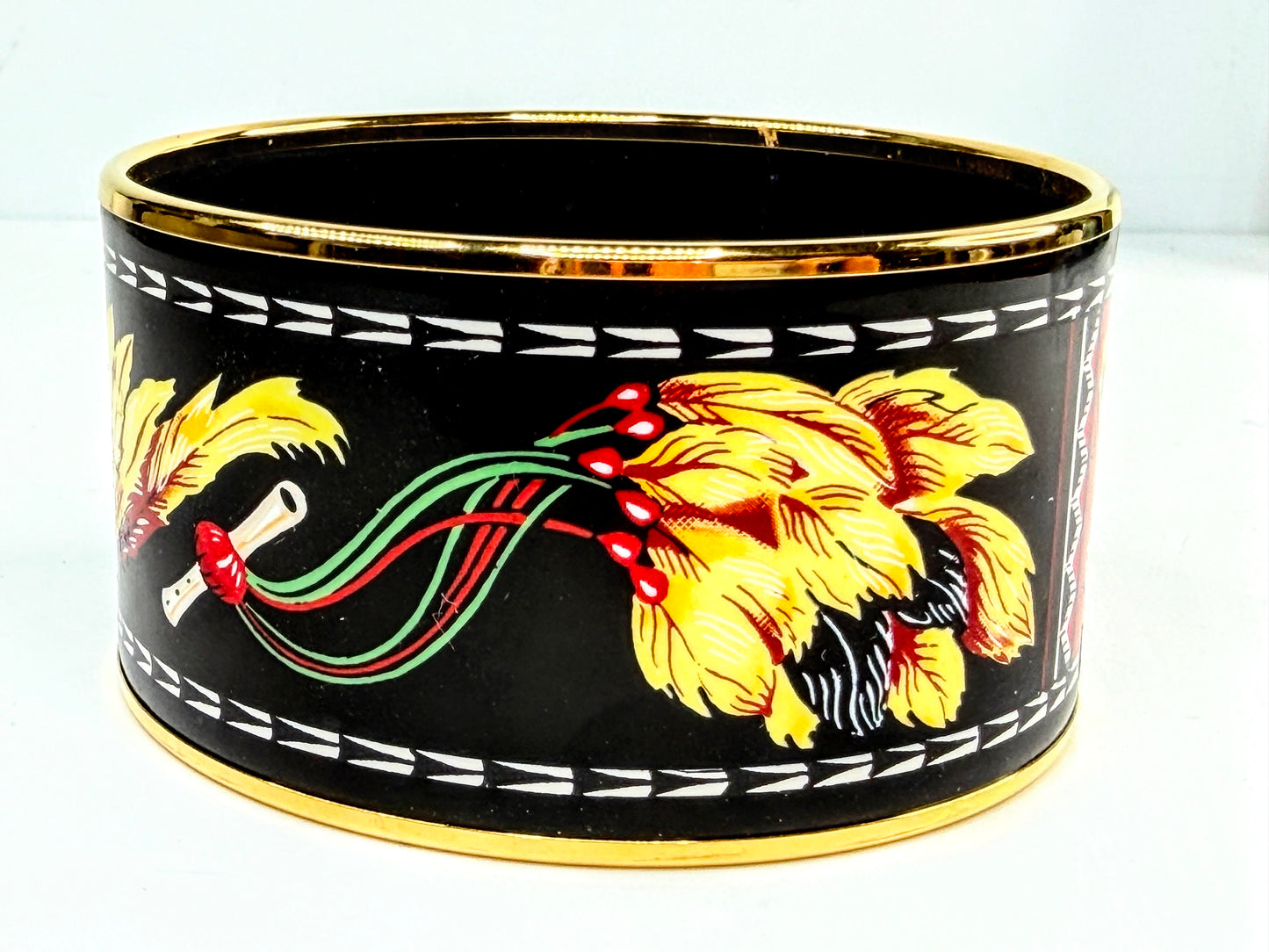 Vintage Hermès Enamel Feather Motif Wide Bangle Bracelet Austria GS787