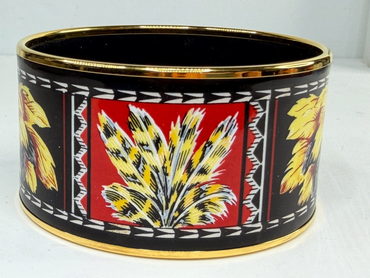 Vintage Hermès Enamel Feather Motif Wide Bangle Bracelet Austria GS787