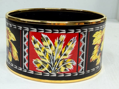 Vintage Hermès Enamel Feather Motif Wide Bangle Bracelet Austria GS787