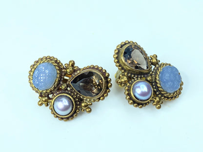Vintage Stephen Dweck Sterling Clip-On Earrings with Semi-Precious Stones JR1078