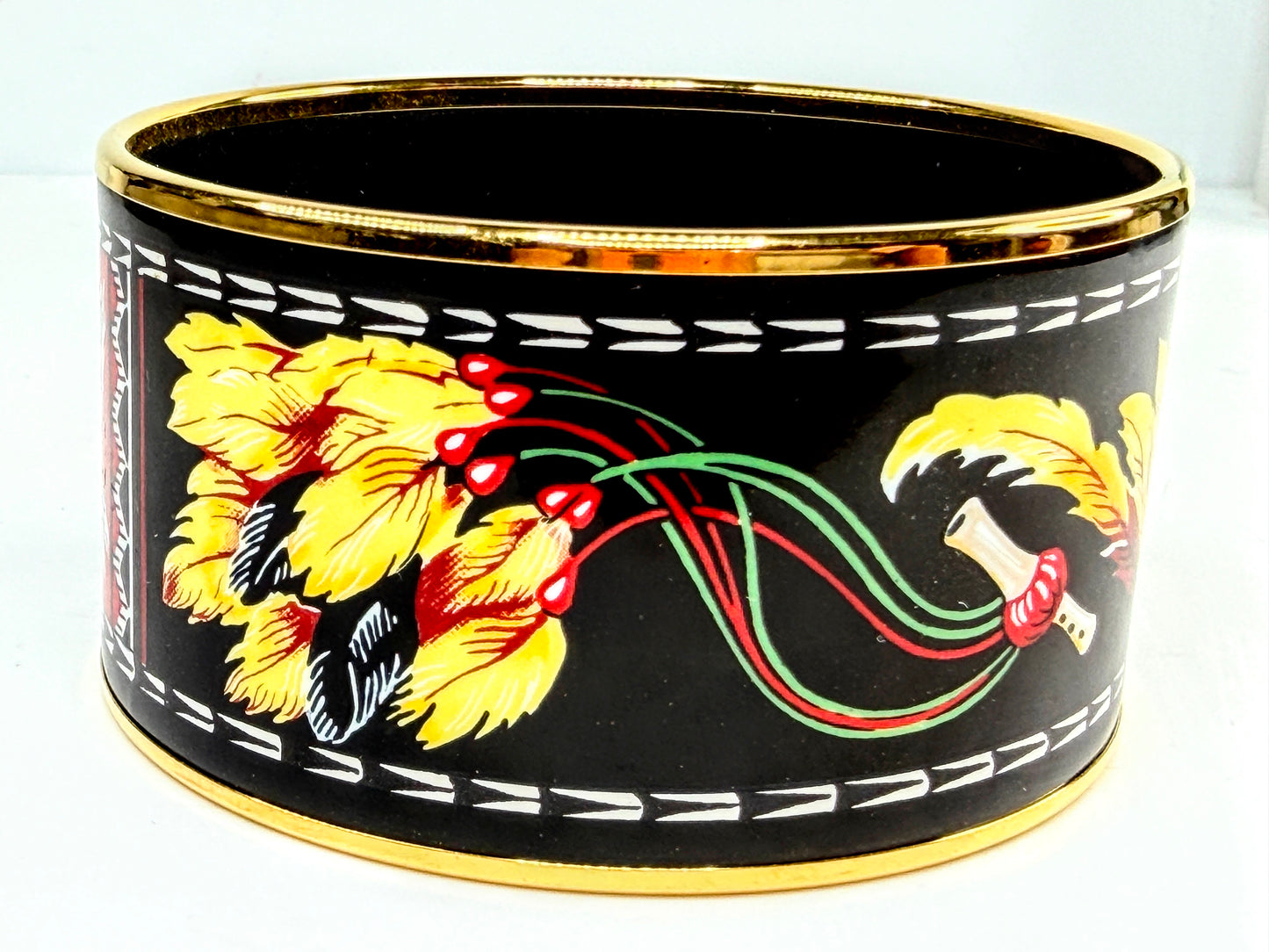 Vintage Hermès Enamel Feather Motif Wide Bangle Bracelet Austria GS787