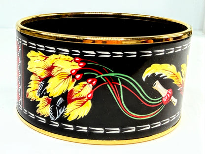 Vintage Hermès Enamel Feather Motif Wide Bangle Bracelet Austria GS787