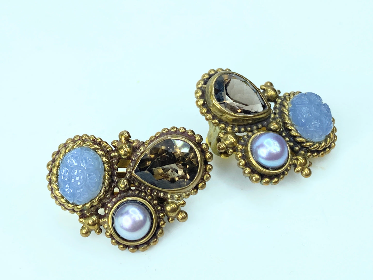 Vintage Stephen Dweck Sterling Clip-On Earrings with Semi-Precious Stones JR1078