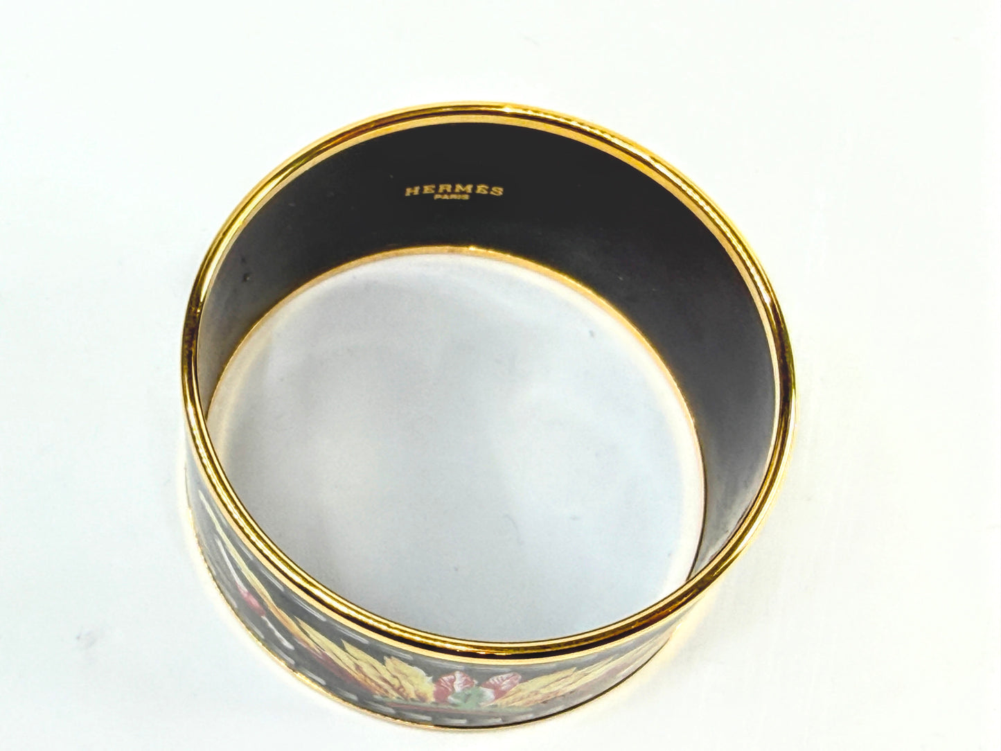 Vintage Hermès Enamel Feather Motif Wide Bangle Bracelet Austria GS787