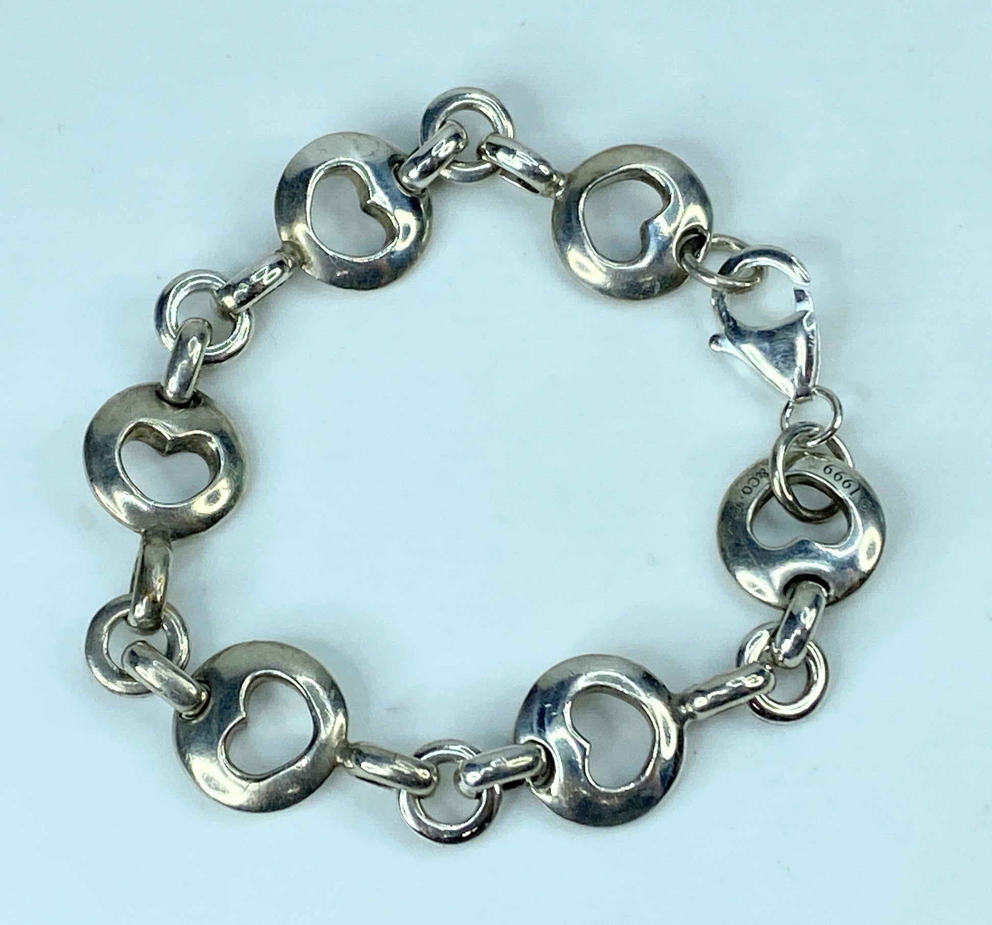 Tiffany & Co. Vintage Heart Stencil Link Bracelet 7 25" 25.7g JR322