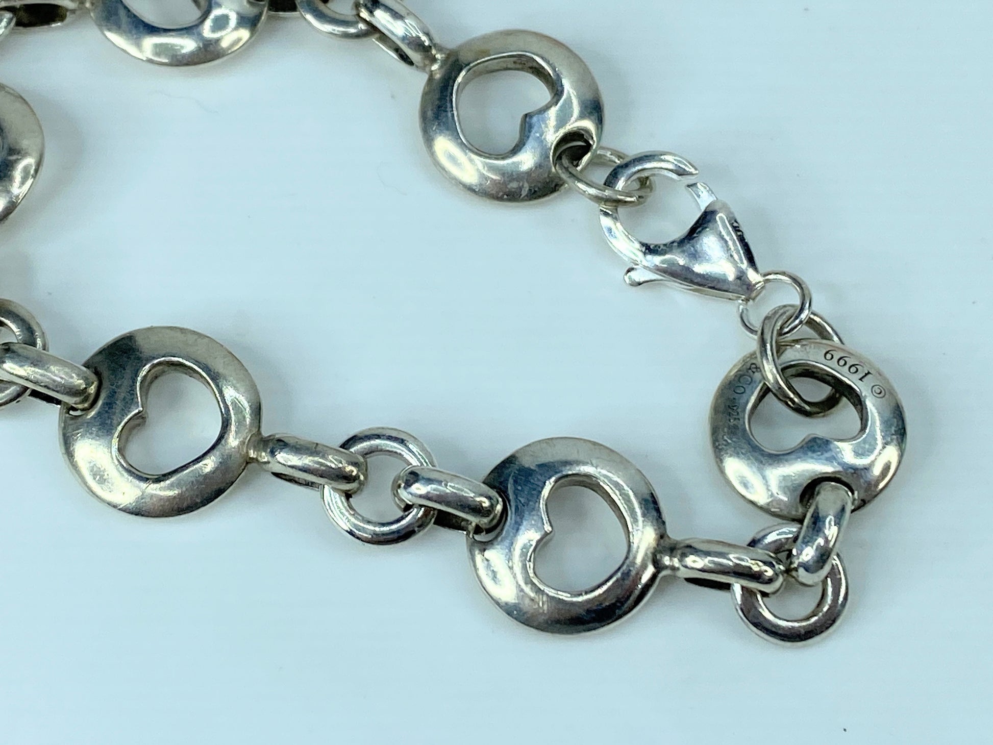 Tiffany & Co. Vintage Heart Stencil Link Bracelet 7 25" 25.7g JR322