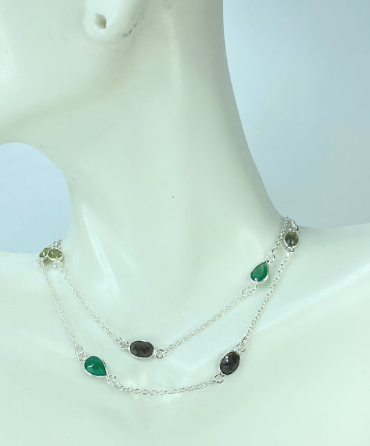 Sterling Silver multiple color gemstone necklace 4.5g JR9192