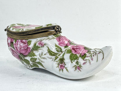 Vintage Limoges Porcelain Shoe Trinket Box Hand Painted Roses A957