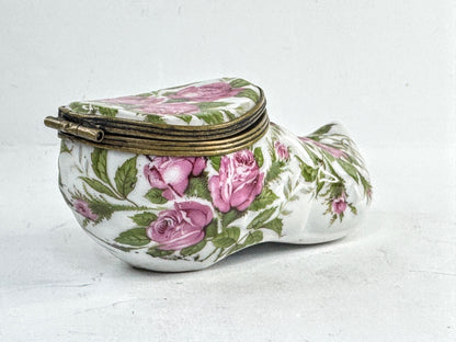 Vintage Limoges Porcelain Shoe Trinket Box Hand Painted Roses A957
