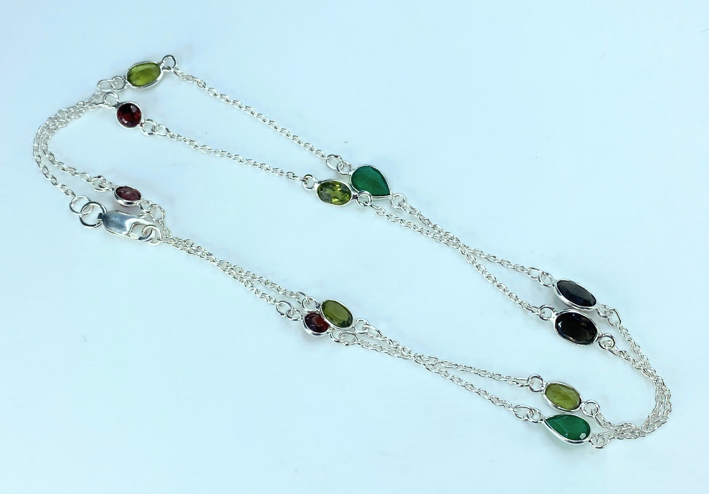 Sterling Silver multiple color gemstone necklace 4.5g JR9192