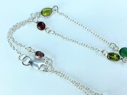 Sterling Silver multiple color gemstone necklace 4.5g JR9192