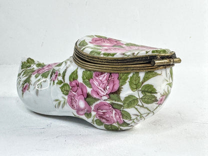Vintage Limoges Porcelain Shoe Trinket Box Hand Painted Roses A957