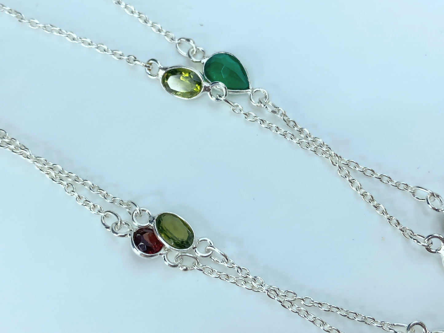 Sterling Silver multiple color gemstone necklace 4.5g JR9192