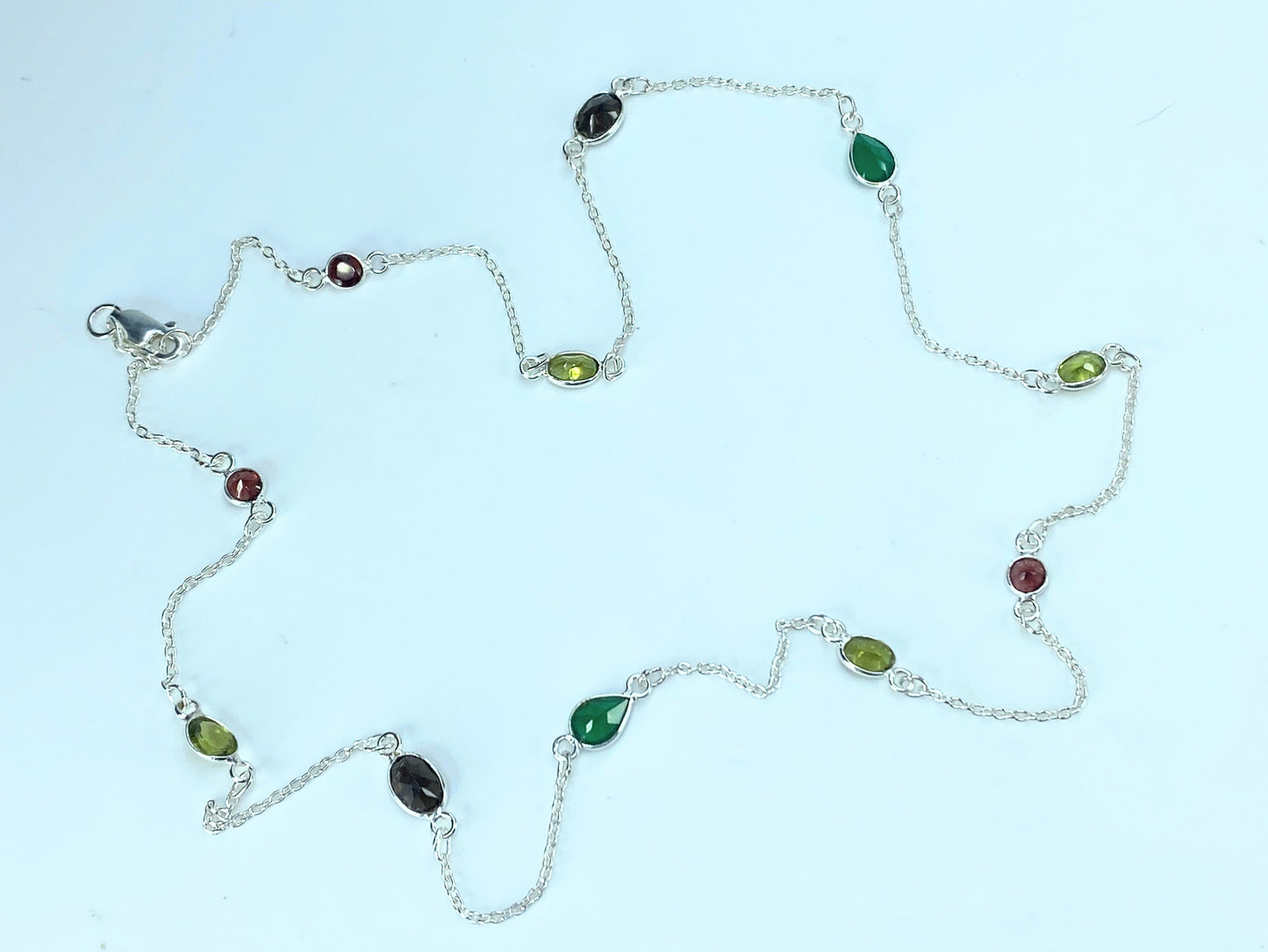 Sterling Silver multiple color gemstone necklace 4.5g JR9192