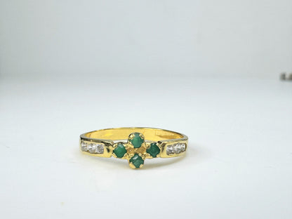 Emerald Diamond quatrefoil 18K yellow gold ring 1.7g s5.75 JR9431