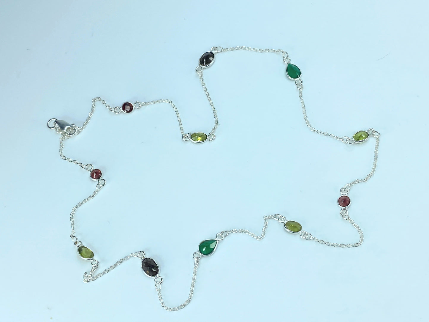 Sterling Silver multiple color gemstone necklace 4.5g JR9192