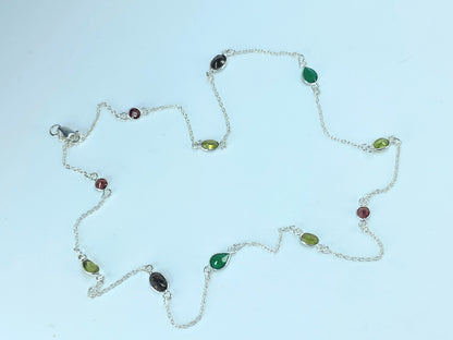 Sterling Silver multiple color gemstone necklace 4.5g JR9192