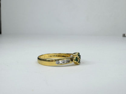 Emerald Diamond quatrefoil 18K yellow gold ring 1.7g s5.75 JR9431