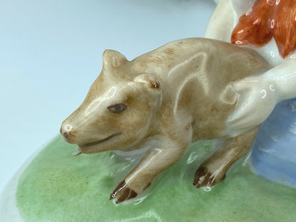 Herend Hungary China - Hungarian Girl Chasing Pig Piglet Figurine 5.25 inches