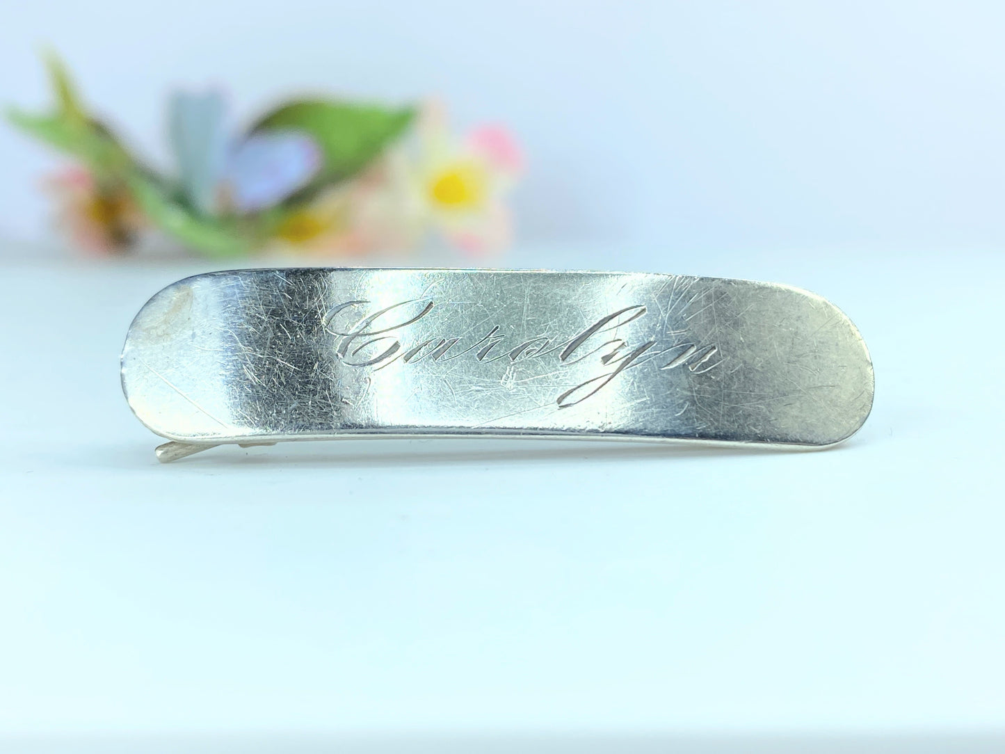 Vintage Sterling 925 Engraved Barrette "Carolyn” Engraved Barrette 7.2g JR0034