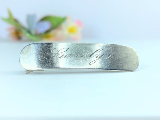 Vintage Sterling 925 Engraved Barrette "Carolyn” Engraved Barrette 7.2g JR0034