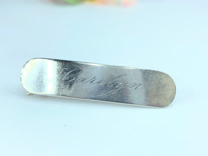 Vintage Sterling 925 Engraved Barrette "Carolyn” Engraved Barrette 7.2g JR0034